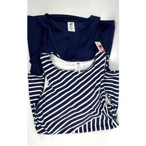 Lands’ End Women's Swimsuit Tankini Top Lot of 2 Size 6 Navy Nautical Coastal